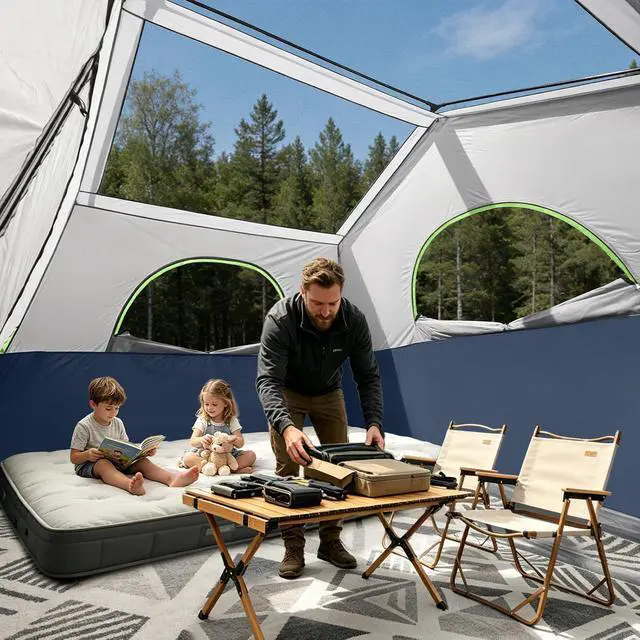 Alt view image 6 of 7 - 6-8 Person Camping Tent, Portable Cabin Tent for Camp, Windproof Fabric Easy Set Up Family Tent Outdoor for Hiking, Backpacking, Traveling