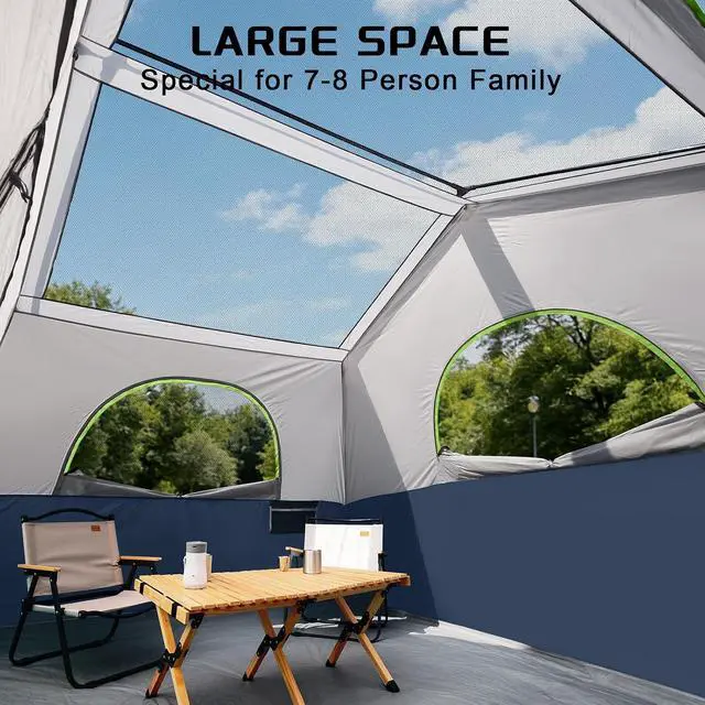 Alt view image 4 of 7 - 6-8 Person Camping Tent, Portable Cabin Tent for Camp, Windproof Fabric Easy Set Up Family Tent Outdoor for Hiking, Backpacking, Traveling