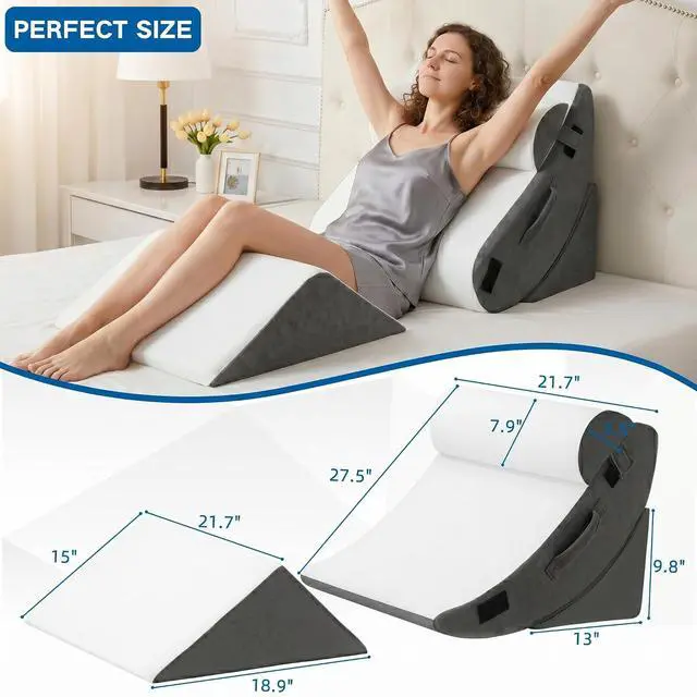 Alt view image 4 of 7 - 4Pcs Orthopedic Wedge Pillow, Adjustable Triangle Support Pillow for Back Pain Relief & Post Surgery Use, Soft Bed Wedge Pillow with Removable Washable Cover, Memory Foam (Dark Grey)