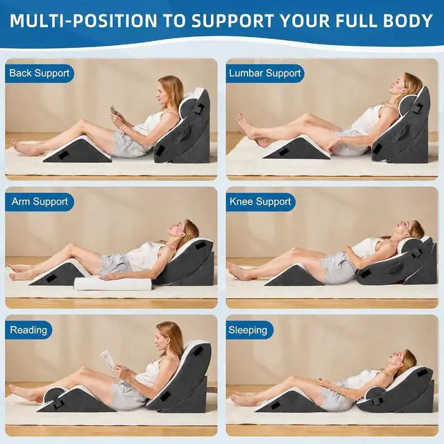 Alt view image 6 of 7 - 4Pcs Orthopedic Wedge Pillow, Adjustable Triangle Support Pillow for Back Pain Relief & Post Surgery Use, Soft Bed Wedge Pillow with Removable Washable Cover, Memory Foam (Dark Grey)