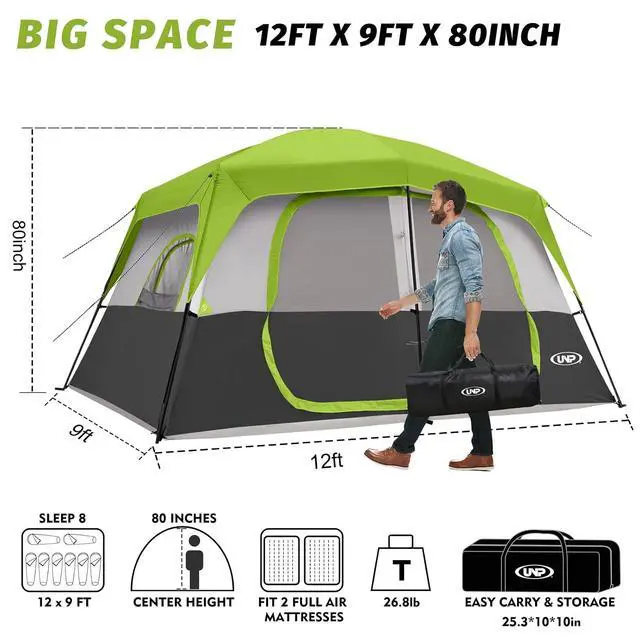 Alt view image 2 of 7 - 2/4/6/8 Person Tent, Portable Cabin Tent, Camping Tent 4-Person Easy Set Up, Waterproof with Top Rainfly for Outdoor Camping/Hiking