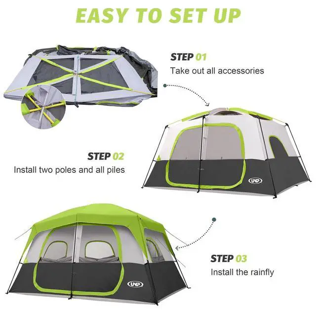 Alt view image 3 of 7 - 2/4/6/8 Person Tent, Portable Cabin Tent, Camping Tent 4-Person Easy Set Up, Waterproof with Top Rainfly for Outdoor Camping/Hiking