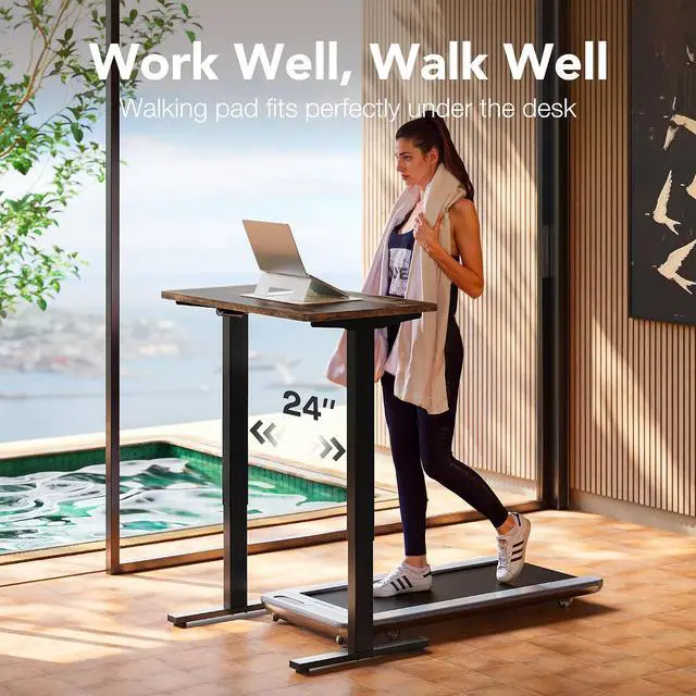 Alt view image 6 of 7 - 32" Small Electric Standing Desk Adjustable Height, 4 Memory Height Settings, Sit Stand Up Desk for Home Office & Computer Workstation, Vintage Brown