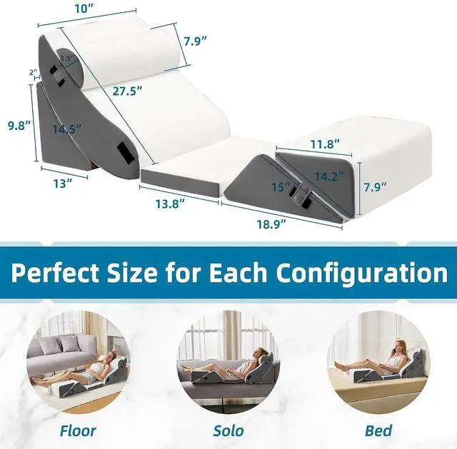 Alt view image 2 of 7 - 6Pcs Bed Wedge Pillow, Orthopedic Wedge Pillow for Sleeping with Memory Foam, for Back Pain Relief, Triangle Adjustable Support Pillow with Machine Washable Cover, Dark Grey