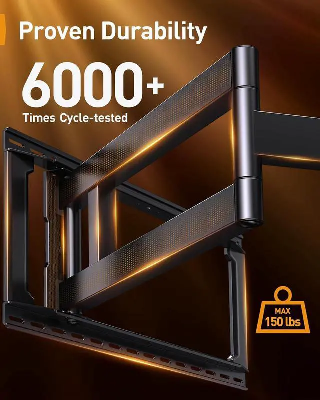 Alt view image 4 of 7 - Long Arm Full Motion TV Wall Mount for 4297 Inch TVs up to 150 lbs, Pre-Assembled TV Mount with Full Swivel, Tilt and Extension, Fits 8/12/16/24 Wood Studs, Max VESA 800x400mm, PGXLF02