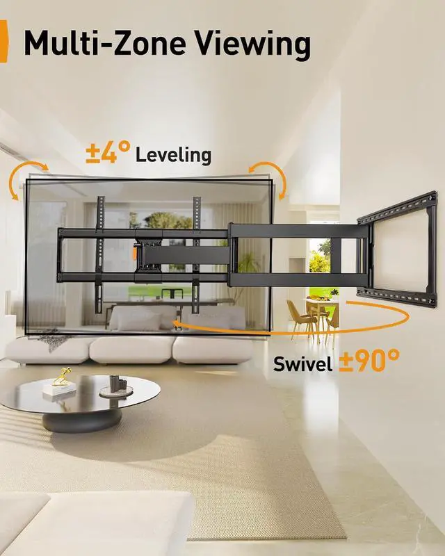 Alt view image 5 of 7 - Long Arm Full Motion TV Wall Mount for 4297 Inch TVs up to 150 lbs, Pre-Assembled TV Mount with Full Swivel, Tilt and Extension, Fits 8/12/16/24 Wood Studs, Max VESA 800x400mm, PGXLF02