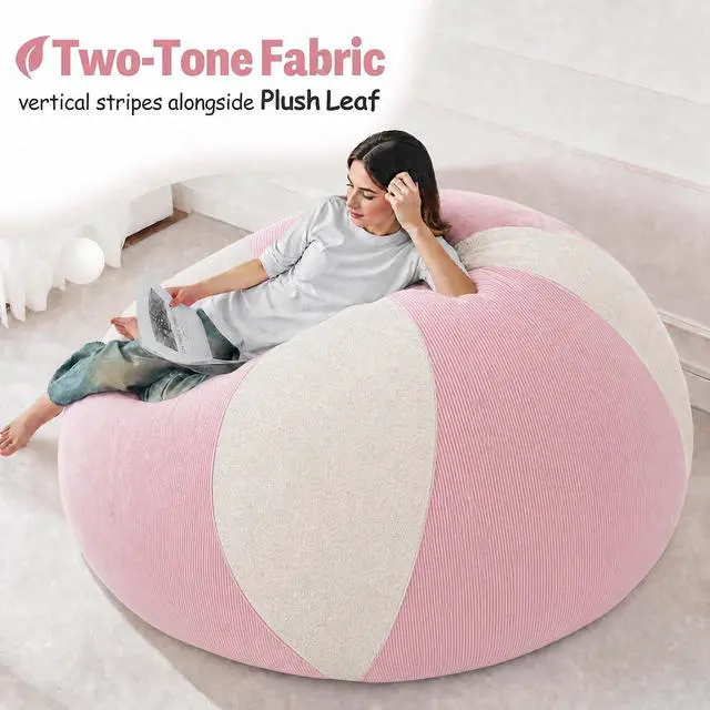 Alt view image 5 of 7 - 6FT Bean Bag Chair Teardrop Bean Bag Chairs for Adults beanbag with Memory Foam Filled with Dual-Tone Unique Combination Corduroy & Luxury Distressed Velvet Washable Cover,Velvet Pink & White