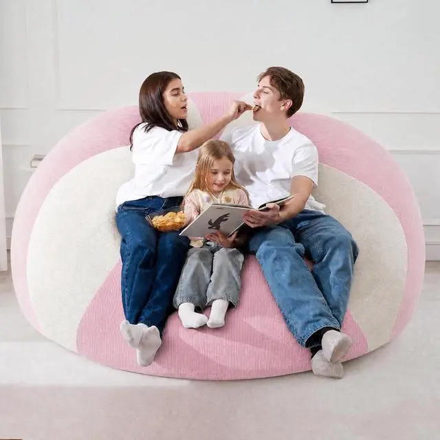 Alt view image 7 of 7 - 6FT Bean Bag Chair Teardrop Bean Bag Chairs for Adults beanbag with Memory Foam Filled with Dual-Tone Unique Combination Corduroy & Luxury Distressed Velvet Washable Cover,Velvet Pink & White