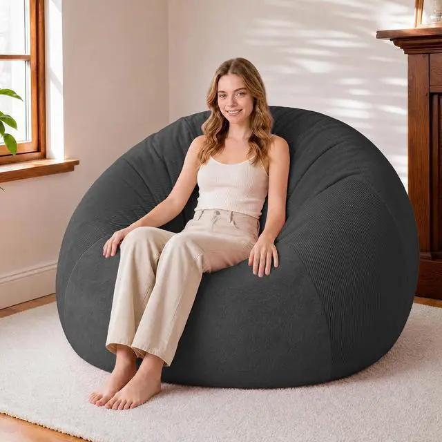 Main image of 5FT Bean Bag Chair Teardrop Bean Bag Chairs for Adults beanbag with Memory Foam Filled with Dual-Tone Unique Combination Corduroy & Luxury Distressed Velvet Washable Cover,Corduroy Black