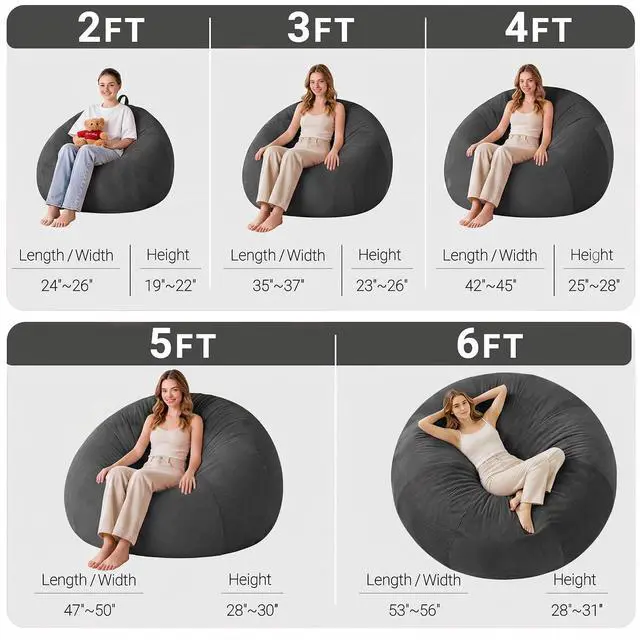 Alt view image 2 of 7 - 5FT Bean Bag Chair Teardrop Bean Bag Chairs for Adults beanbag with Memory Foam Filled with Dual-Tone Unique Combination Corduroy & Luxury Distressed Velvet Washable Cover,Corduroy Black