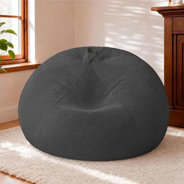 Alt view image 3 of 7 - 5FT Bean Bag Chair Teardrop Bean Bag Chairs for Adults beanbag with Memory Foam Filled with Dual-Tone Unique Combination Corduroy & Luxury Distressed Velvet Washable Cover,Corduroy Black