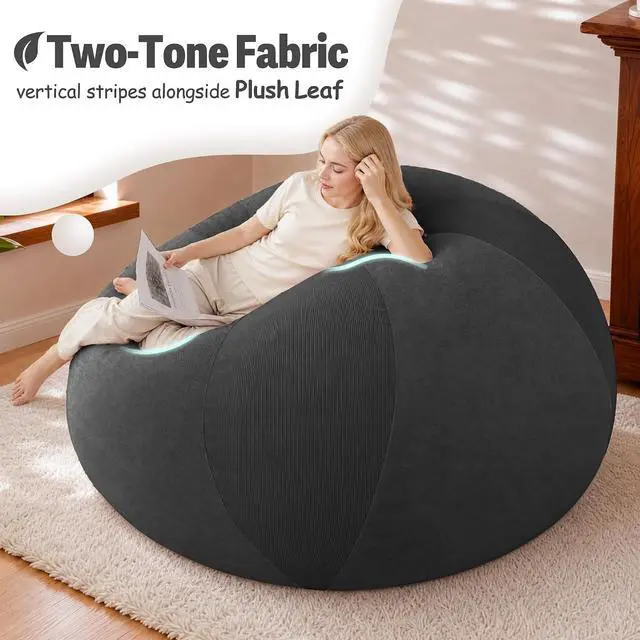 Alt view image 5 of 7 - 5FT Bean Bag Chair Teardrop Bean Bag Chairs for Adults beanbag with Memory Foam Filled with Dual-Tone Unique Combination Corduroy & Luxury Distressed Velvet Washable Cover,Corduroy Black