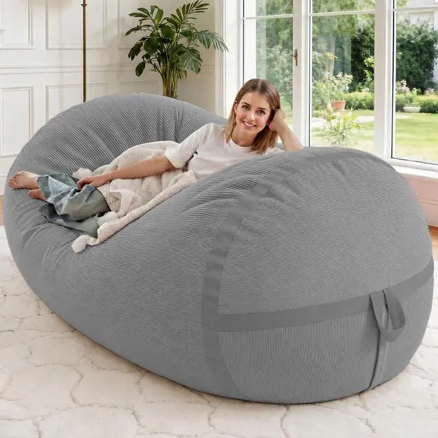Main image of Bean Bag Chair, 5FT Large Bean Bag Chair with Removable Cover, Comfy Beanbag Chair with Memory Foam Filling, Bean Bag Sofa for Living Room Bedroom Reading Room, Light Grey