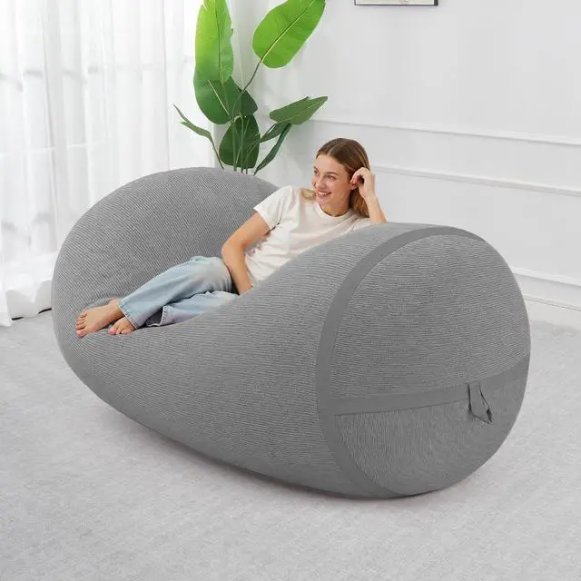 Alt view image 3 of 6 - Bean Bag Chair, 5FT Large Bean Bag Chair with Removable Cover, Comfy Beanbag Chair with Memory Foam Filling, Bean Bag Sofa for Living Room Bedroom Reading Room, Light Grey
