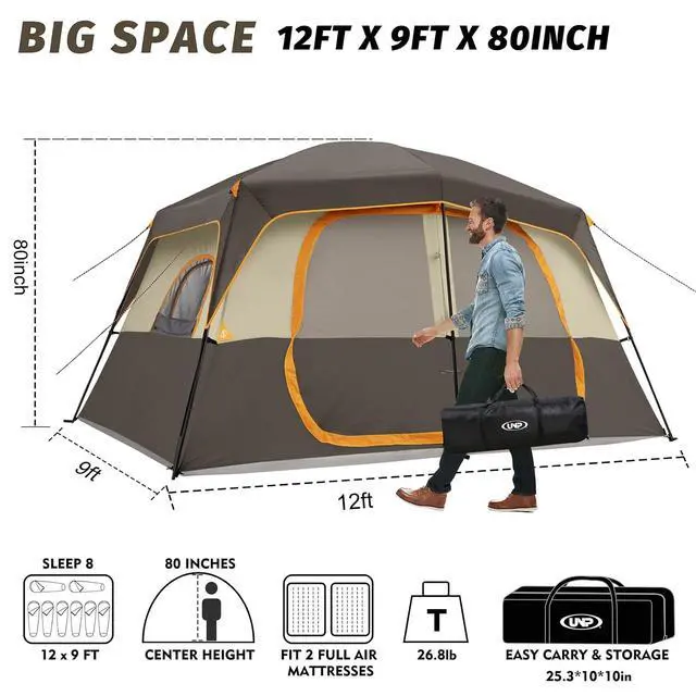 Alt view image 2 of 7 - 2/4/6/8 Person Tent, Portable Cabin Tent, Camping Tent 4-Person Easy Set Up, Waterproof with Top Rainfly for Outdoor Camping/Hiking