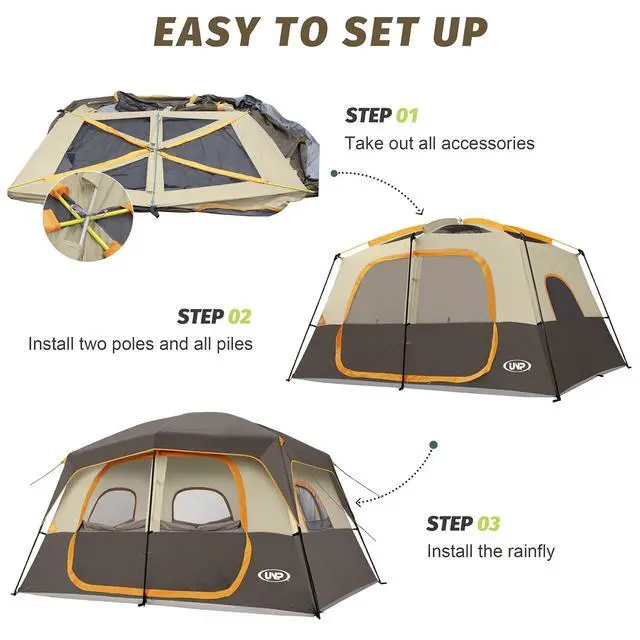 Alt view image 3 of 7 - 2/4/6/8 Person Tent, Portable Cabin Tent, Camping Tent 4-Person Easy Set Up, Waterproof with Top Rainfly for Outdoor Camping/Hiking