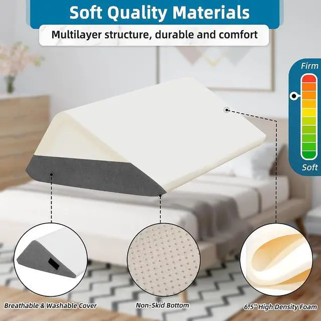 Alt view image 4 of 7 - 6Pcs Bed Wedge Pillow, Orthopedic Wedge Pillow for Sleeping with Memory Foam, for Back Pain Relief, Triangle Adjustable Support Pillow with Machine Washable Cover, Dark Grey
