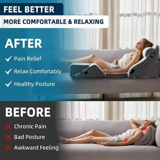 Alt view image 5 of 7 - 6Pcs Bed Wedge Pillow, Orthopedic Wedge Pillow for Sleeping with Memory Foam, for Back Pain Relief, Triangle Adjustable Support Pillow with Machine Washable Cover, Dark Grey