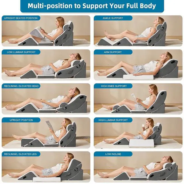 Alt view image 3 of 7 - 6Pcs Bed Wedge Pillow, Orthopedic Wedge Pillow for Sleeping with Memory Foam, for Back Pain Relief, Triangle Adjustable Support Pillow with Machine Washable Cover, Dark Grey