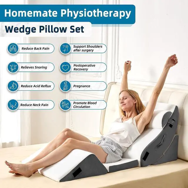 Alt view image 6 of 7 - 6Pcs Bed Wedge Pillow, Orthopedic Wedge Pillow for Sleeping with Memory Foam, for Back Pain Relief, Triangle Adjustable Support Pillow with Machine Washable Cover, Dark Grey
