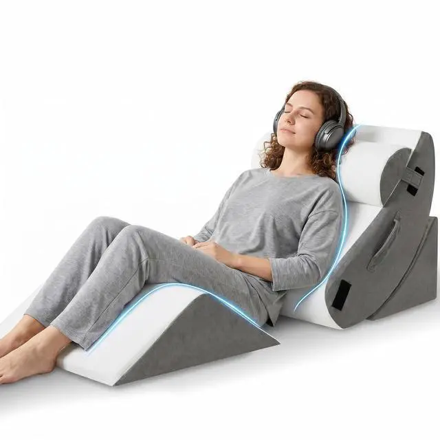Main image of 4Pcs Orthopedic Wedge Pillow, Adjustable Triangle Support Pillow for Back Pain Relief & Post Surgery Use, Soft Bed Wedge Pillow with Removable Washable Cover, Memory Foam, Grey
