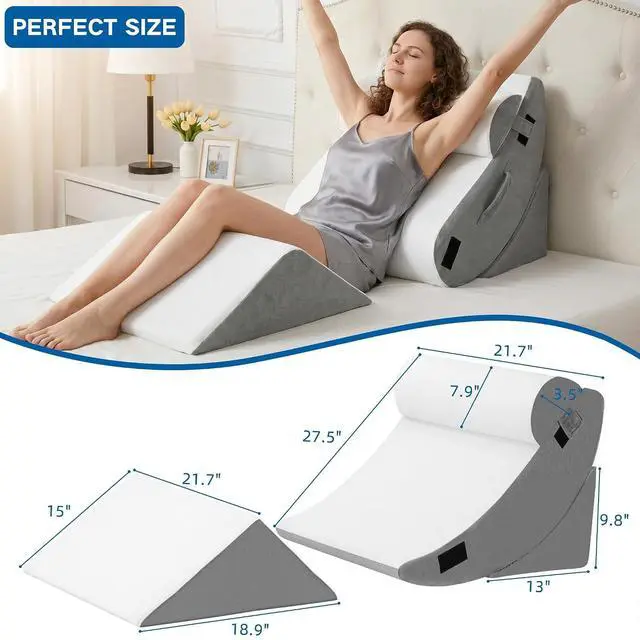 Alt view image 3 of 7 - 4Pcs Orthopedic Wedge Pillow, Adjustable Triangle Support Pillow for Back Pain Relief & Post Surgery Use, Soft Bed Wedge Pillow with Removable Washable Cover, Memory Foam, Grey