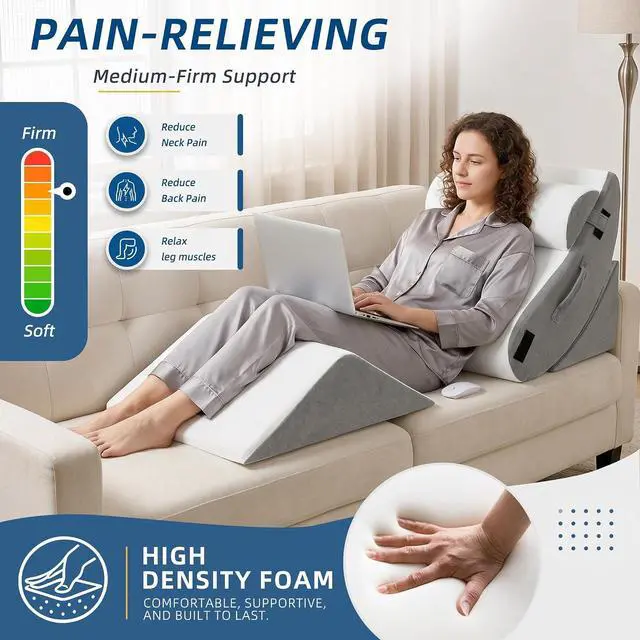 Alt view image 2 of 7 - 4Pcs Orthopedic Wedge Pillow, Adjustable Triangle Support Pillow for Back Pain Relief & Post Surgery Use, Soft Bed Wedge Pillow with Removable Washable Cover, Memory Foam, Grey