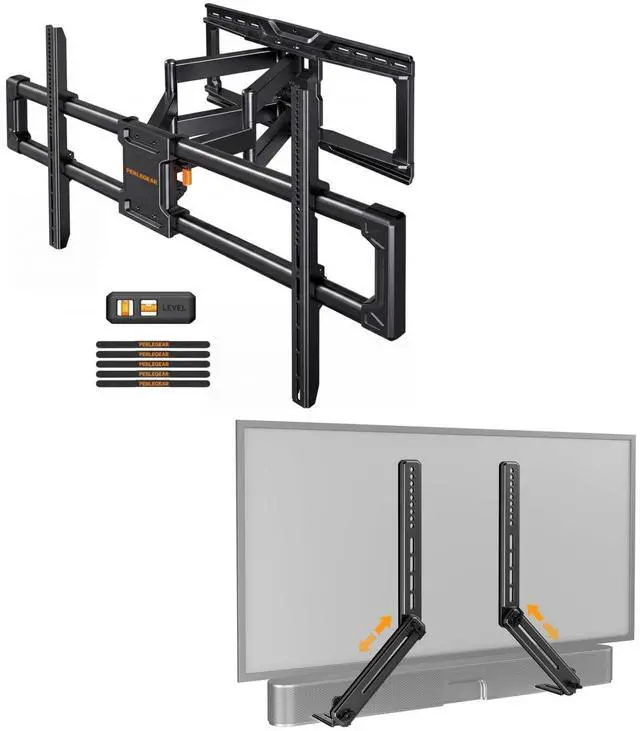 Main image of Soundbar Mount with Adjustable Height, Sound bar Mount up to 15 lbs & Extra Large Full Motion TV Wall Mount for 55120 Inch TVs up to 220 lbs PGTVM69B