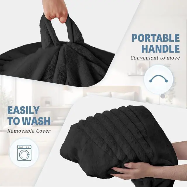 Alt view image 6 of 7 - 3FT Bean Bag Chairs Teardrop Bean Bag Chairs for Adults Beanbag Chair with Memory Foam Filled Soft Stripe Leaf alongside Plush Faux Fur Washable Cover for Dorm, Bedroom(Stripe BK)