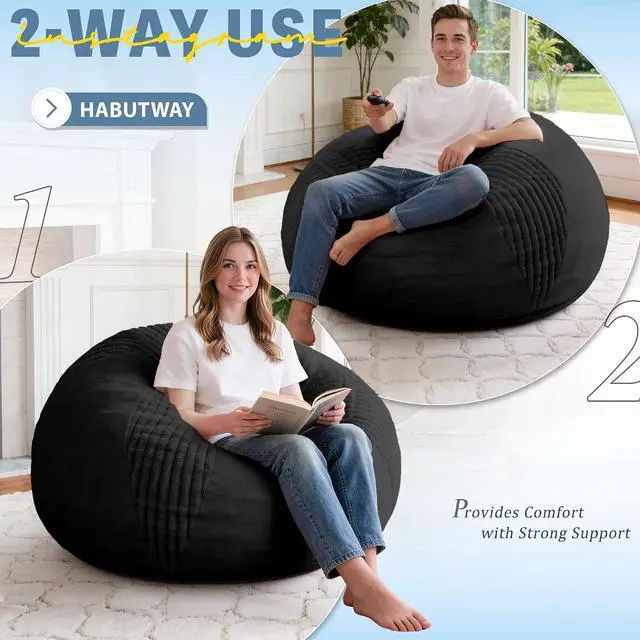 Alt view image 4 of 7 - 3FT Bean Bag Chairs Teardrop Bean Bag Chairs for Adults Beanbag Chair with Memory Foam Filled Soft Stripe Leaf alongside Plush Faux Fur Washable Cover for Dorm, Bedroom(Stripe BK)