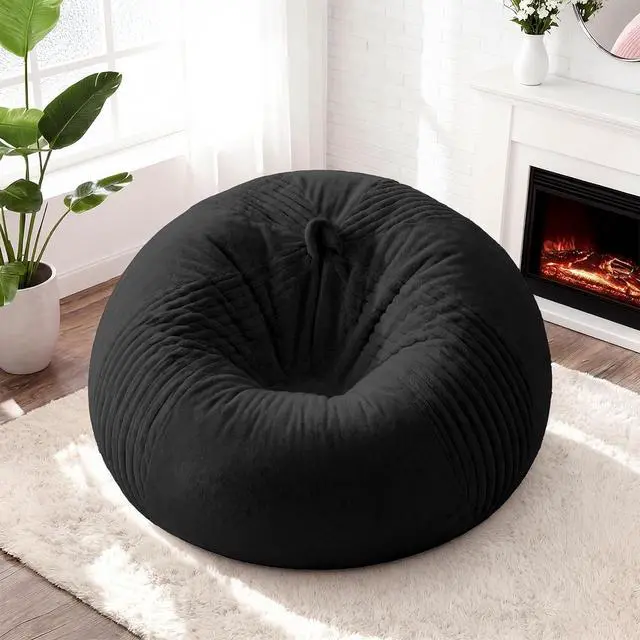 Alt view image 3 of 7 - 3FT Bean Bag Chairs Teardrop Bean Bag Chairs for Adults Beanbag Chair with Memory Foam Filled Soft Stripe Leaf alongside Plush Faux Fur Washable Cover for Dorm, Bedroom(Stripe BK)