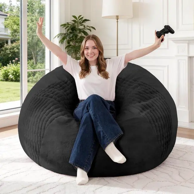 Alt view image 7 of 7 - 3FT Bean Bag Chairs Teardrop Bean Bag Chairs for Adults Beanbag Chair with Memory Foam Filled Soft Stripe Leaf alongside Plush Faux Fur Washable Cover for Dorm, Bedroom(Stripe BK)