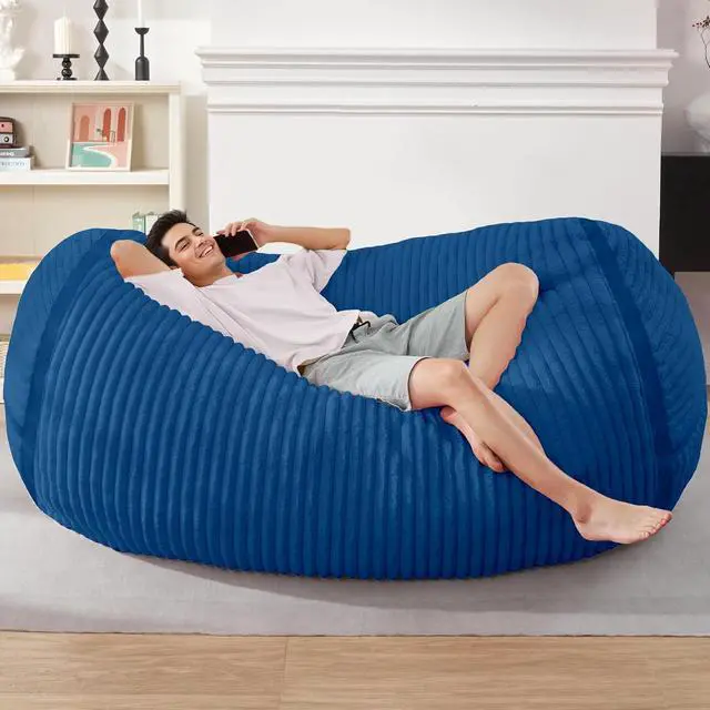 Alt view image 3 of 6 - Bean Bag Chair 6FT Bean Bag Chairs with Memory Foam Filled,6' Small Comfy Beanbag Chair with Soft Faux Fur Cover,Comfy Bean Bag Sofa for Classroom,Living Room,Game Room,Bedroom-Blue