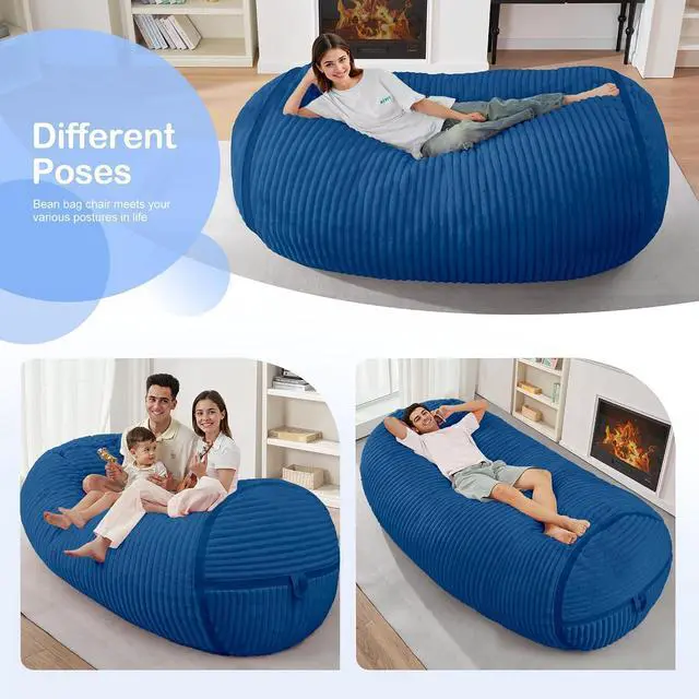 Alt view image 4 of 6 - Bean Bag Chair 6FT Bean Bag Chairs with Memory Foam Filled,6' Small Comfy Beanbag Chair with Soft Faux Fur Cover,Comfy Bean Bag Sofa for Classroom,Living Room,Game Room,Bedroom-Blue