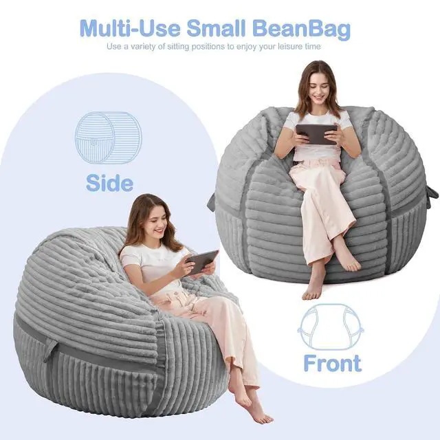 Alt view image 5 of 7 - Bean Bag Chair 3FT Bean Bag Chairs for Adults with Soft Removable Cover,3'Memory Foam Filled Beanbag Chair,Comfortable Bean Bag Sofa for Living Room,Game Room,Bedroom-Light Gray