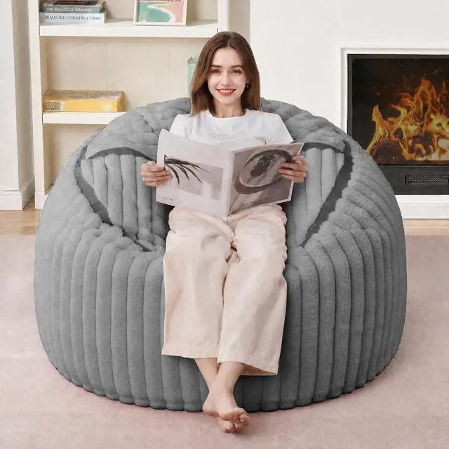 Alt view image 4 of 7 - Bean Bag Chair 3FT Bean Bag Chairs for Adults with Soft Removable Cover,3'Memory Foam Filled Beanbag Chair,Comfortable Bean Bag Sofa for Living Room,Game Room,Bedroom-Light Gray