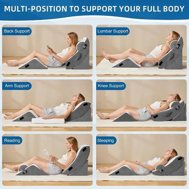 Alt view image 6 of 7 - 4Pcs Orthopedic Wedge Pillow, Bed Pillow for Sleeping, Post Surgery Foam Wedge Pillow for Back Pain Relief, Triangle Adjustable Support Pillow with Machine Washable Cover, Dark Grey