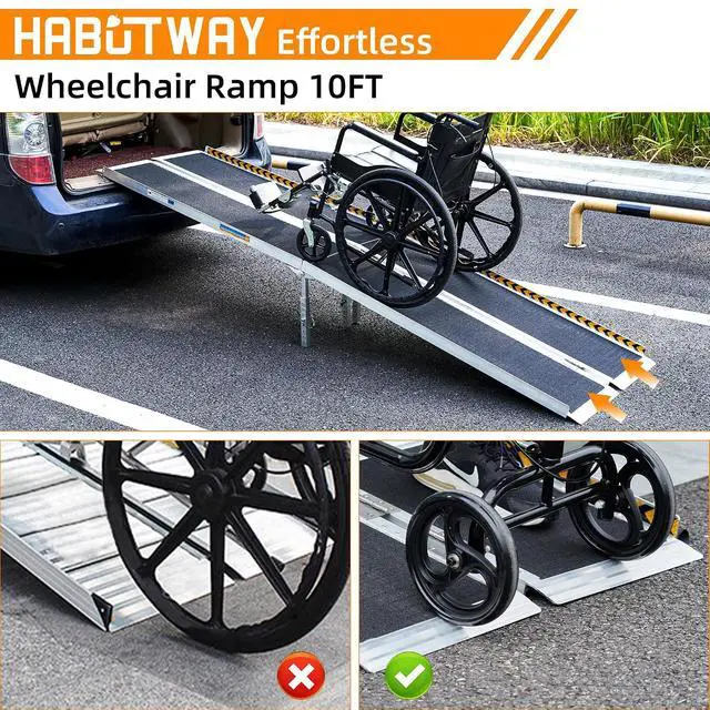 Alt view image 7 of 7 - 10ft Wheelchair Ramp, Portable Wheelchair Ramp with Support Legs, Double Non-Skid Ramps Hold Up to 800Lbs, Threshold Ramps for Home,Stairs, Curbs,Steps,Doorway