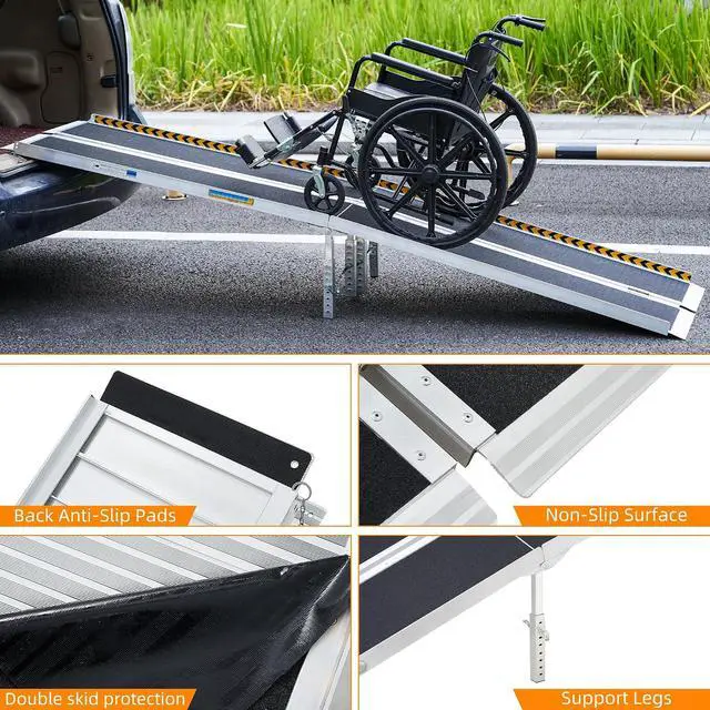 Alt view image 6 of 7 - 10ft Wheelchair Ramp, Portable Wheelchair Ramp with Support Legs, Double Non-Skid Ramps Hold Up to 800Lbs, Threshold Ramps for Home,Stairs, Curbs,Steps,Doorway