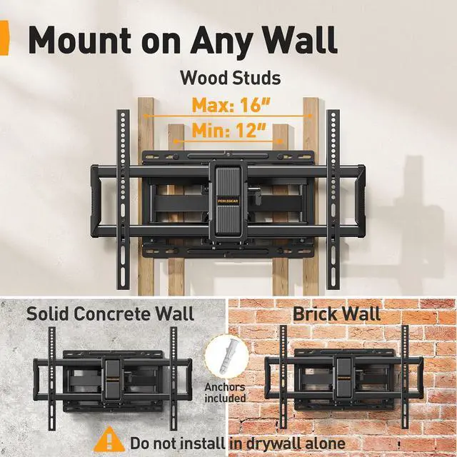 Alt view image 5 of 7 - UL-Listed Full Motion TV Wall Mount for 4086 Inch Flat Curved TVs up to 132 lbs PGLF15, Soundbar Mount with Holes/Without Holes up to 13.2 lbs PGSM03B
