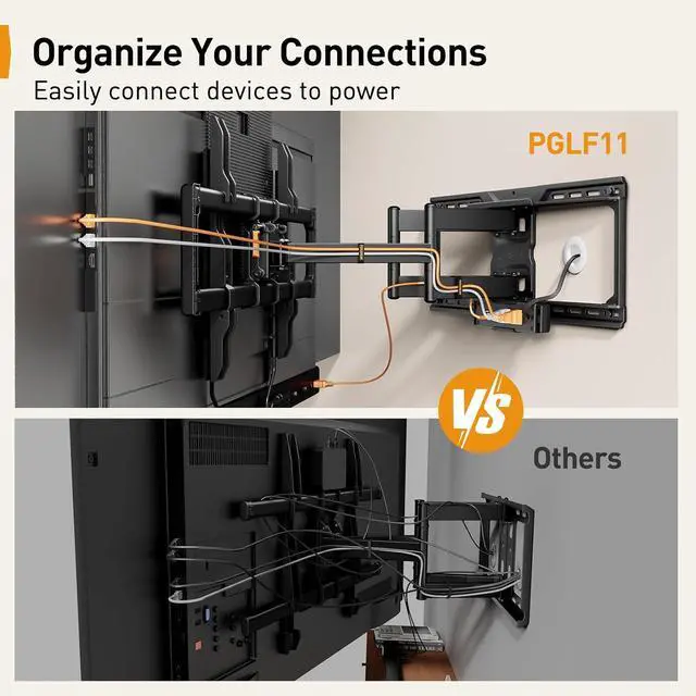 Alt view image 3 of 7 - Full Motion TV Wall Mount with Power Strip for 4290 Inch TVs up to 150 lbs PGLF11, Soundbar Mount with Holes/Without Holes up to 13.2 lbs PGSM03B
