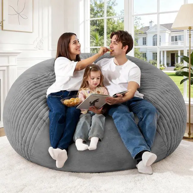 Alt view image 7 of 7 - 6FT Bean Bag Chairs Teardrop Bean Bag Chairs for Adults Beanbag Chair with Memory Foam Filled Soft Stripe Leaf alongside Plush Faux Fur Washable Cover for Dorm, Bedroom(Stripe DGY)