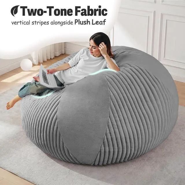 Alt view image 5 of 7 - 6FT Bean Bag Chairs Teardrop Bean Bag Chairs for Adults Beanbag Chair with Memory Foam Filled Soft Plush Leaf alongside Stripe Faux Fur Washable Cover for Dorm, Bedroom(Plush DGY)