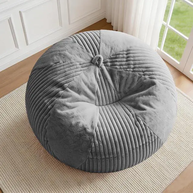 Alt view image 3 of 7 - 6FT Bean Bag Chairs Teardrop Bean Bag Chairs for Adults Beanbag Chair with Memory Foam Filled Soft Plush Leaf alongside Stripe Faux Fur Washable Cover for Dorm, Bedroom(Plush DGY)