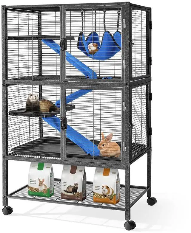 Main image of 52''H Large Metal Rolling Ferrets Cage, 4-Tiers Small Animal Cages, Cage for Rats/Chinchillas, 0.5'' Bar Spacing for Ferret,Small Animal Cage w/Removable Ramp & Platform