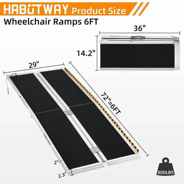 Alt view image 2 of 7 - 6ft Wheelchair Ramp, Portable Wheelchair Ramps for Home Steps, Double Non-Skid Ramps Hold Up to 800Lbs, Threshold Ramp for Home,Stairs, Curbs,Steps,Doorway