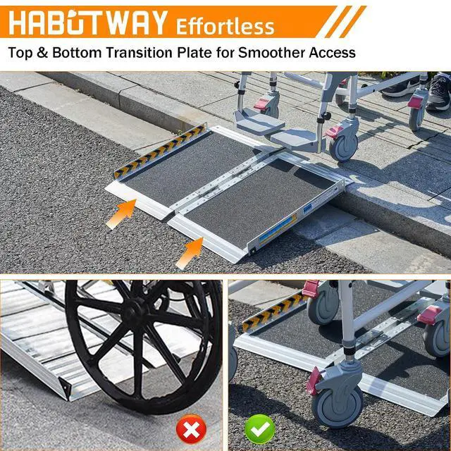 Alt view image 6 of 7 - 6ft Wheelchair Ramp, Portable Wheelchair Ramps for Home Steps, Double Non-Skid Ramps Hold Up to 800Lbs, Threshold Ramp for Home,Stairs, Curbs,Steps,Doorway