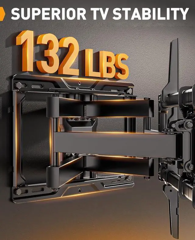 Alt view image 3 of 7 - Full Motion TV Wall Mount for Most 4284 inch Flat Curved TVs up to 132 lbs PGLF12, Tilting TV Wall Mount for 4290 Inch TVs with Leveling Adjustment up to 132 lbs PGLT9