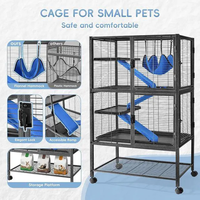 Alt view image 4 of 7 - 52''H Large Metal Rolling Ferrets Cage, 4-Tiers Small Animal Cages, Cage for Rats/Chinchillas, 0.5'' Bar Spacing for Ferret,Small Animal Cage w/Removable Ramp & Platform