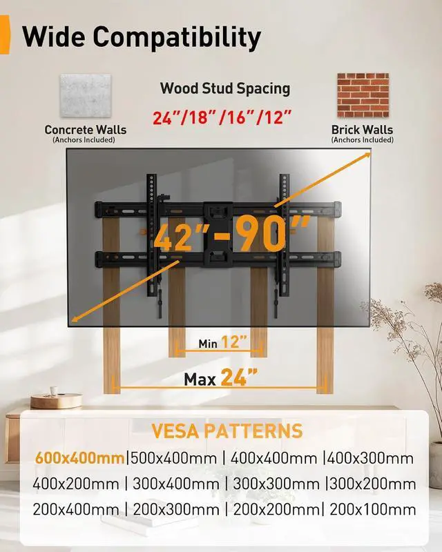 Alt view image 6 of 7 - Full Motion TV Wall Mount for Most 4284 inch Flat Curved TVs up to 132 lbs PGLF12, Tilting TV Wall Mount for 4290 Inch TVs with Leveling Adjustment up to 132 lbs PGLT9